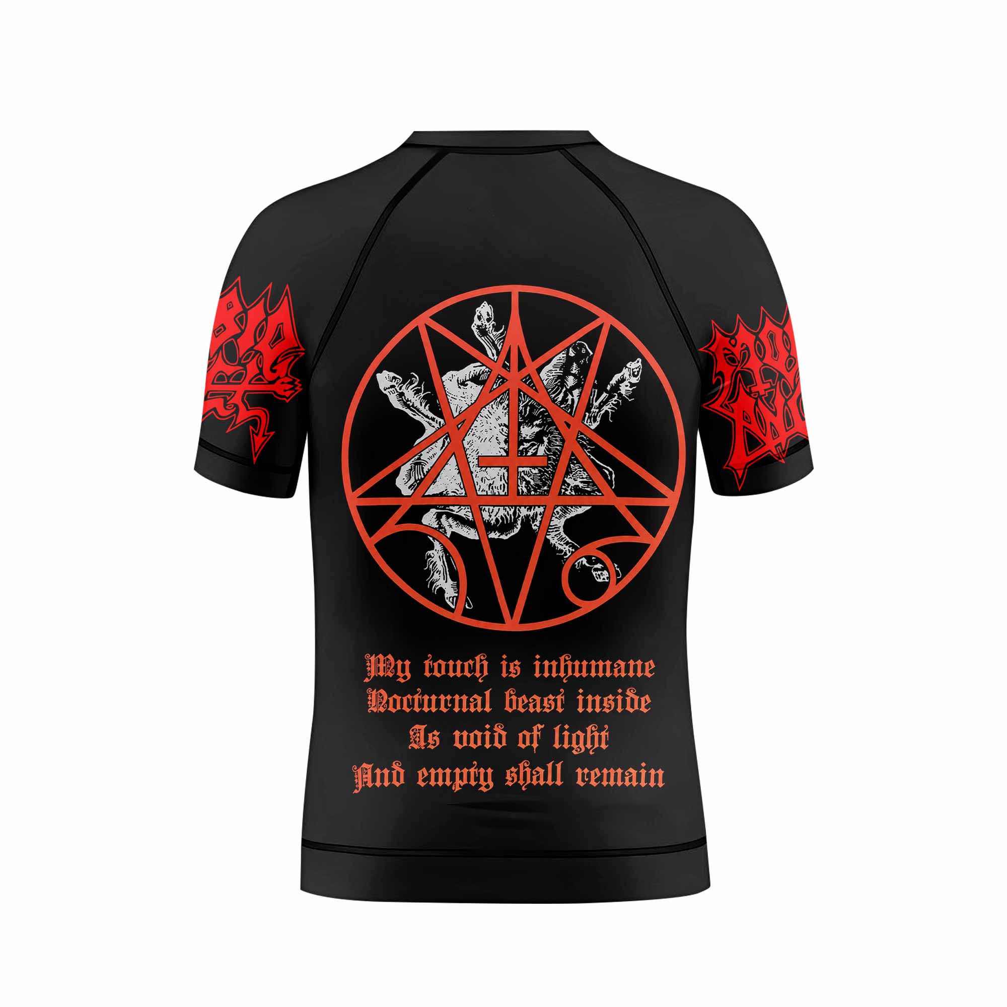 Morbid Angel Altars of Madness Kids Rash Guard Short Sleeve - back view mockup