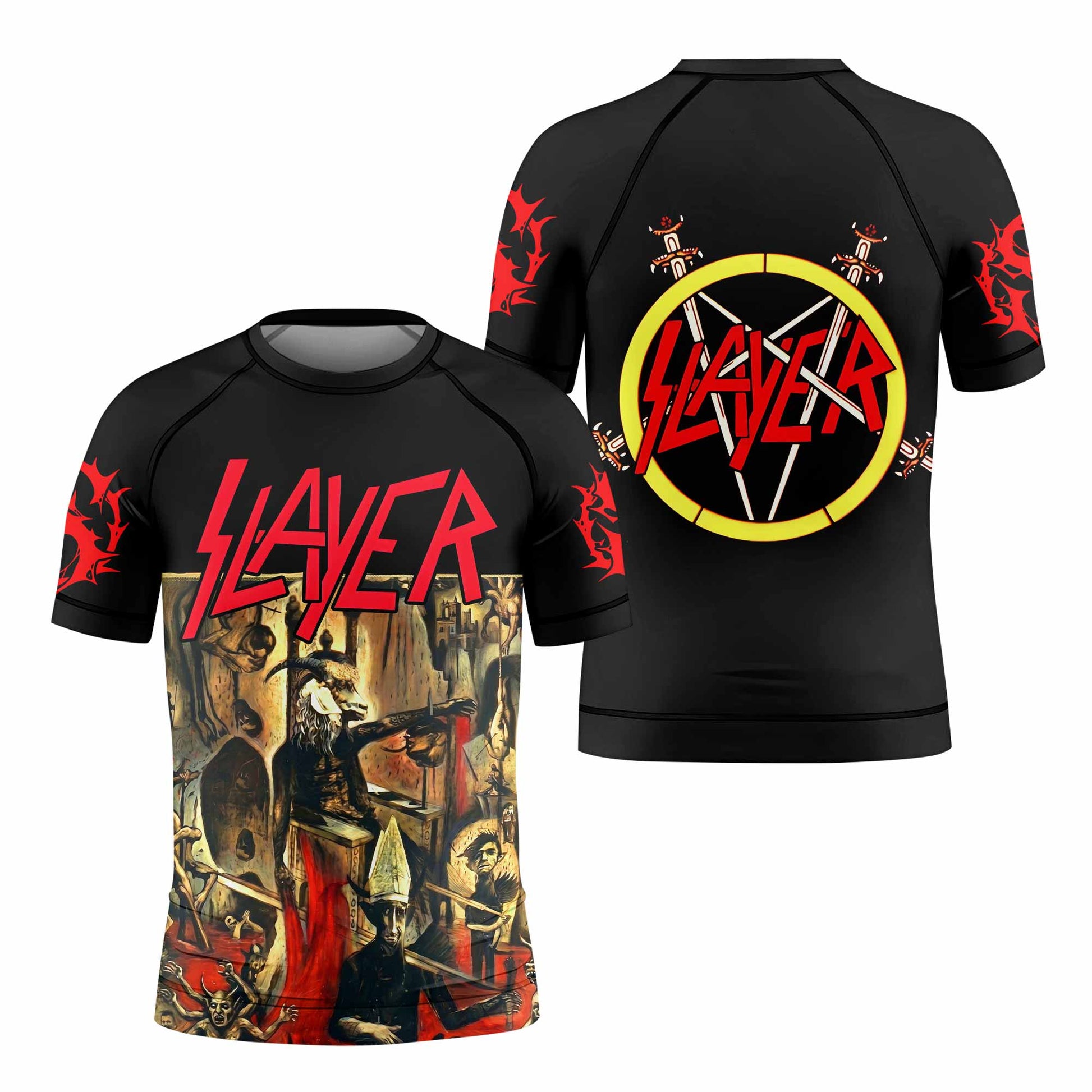 South of Heaven Slayer Kids Rash Guard Short Sleeve - front and back view