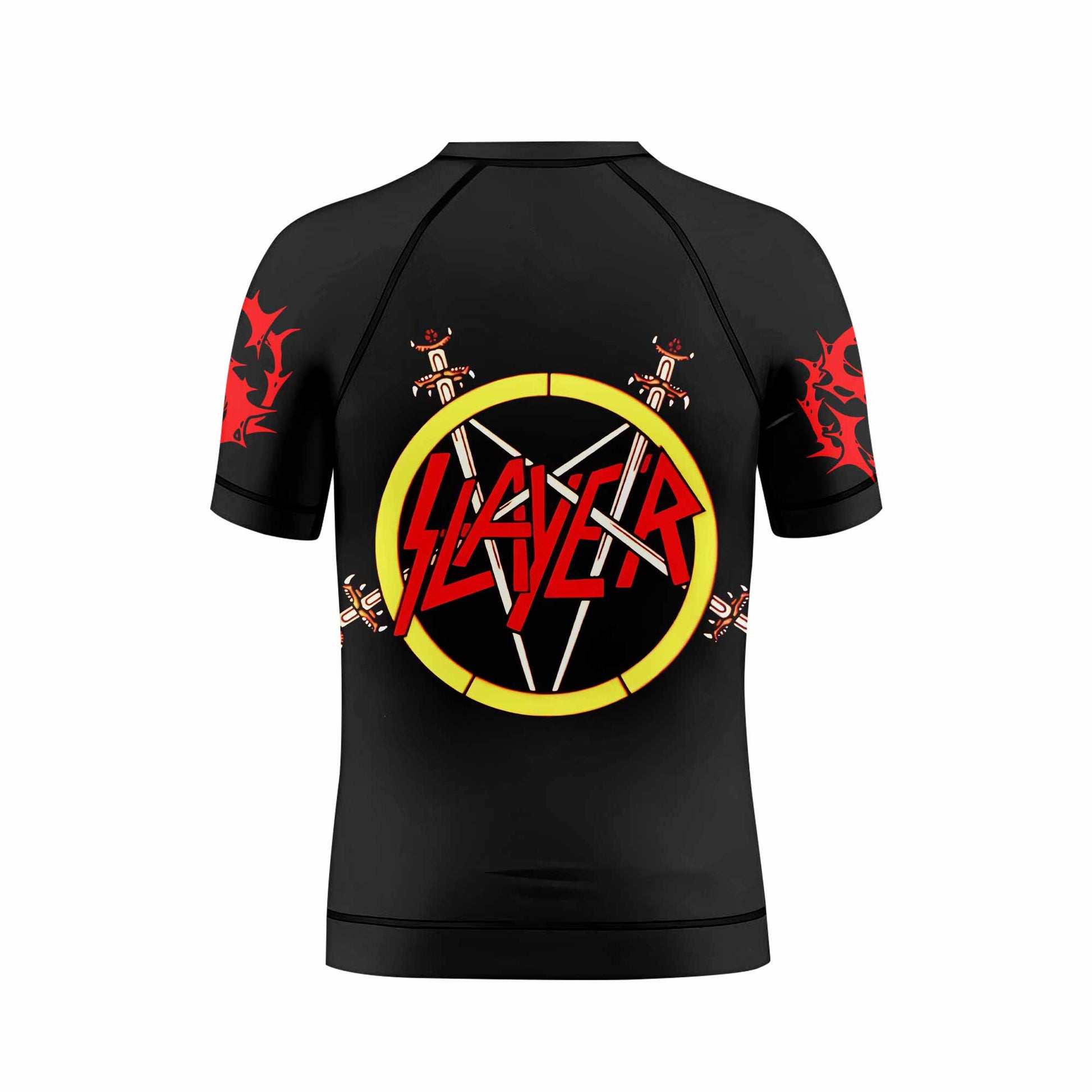 South of Heaven Slayer Kids Rash Guard Short Sleeve - back view mockup