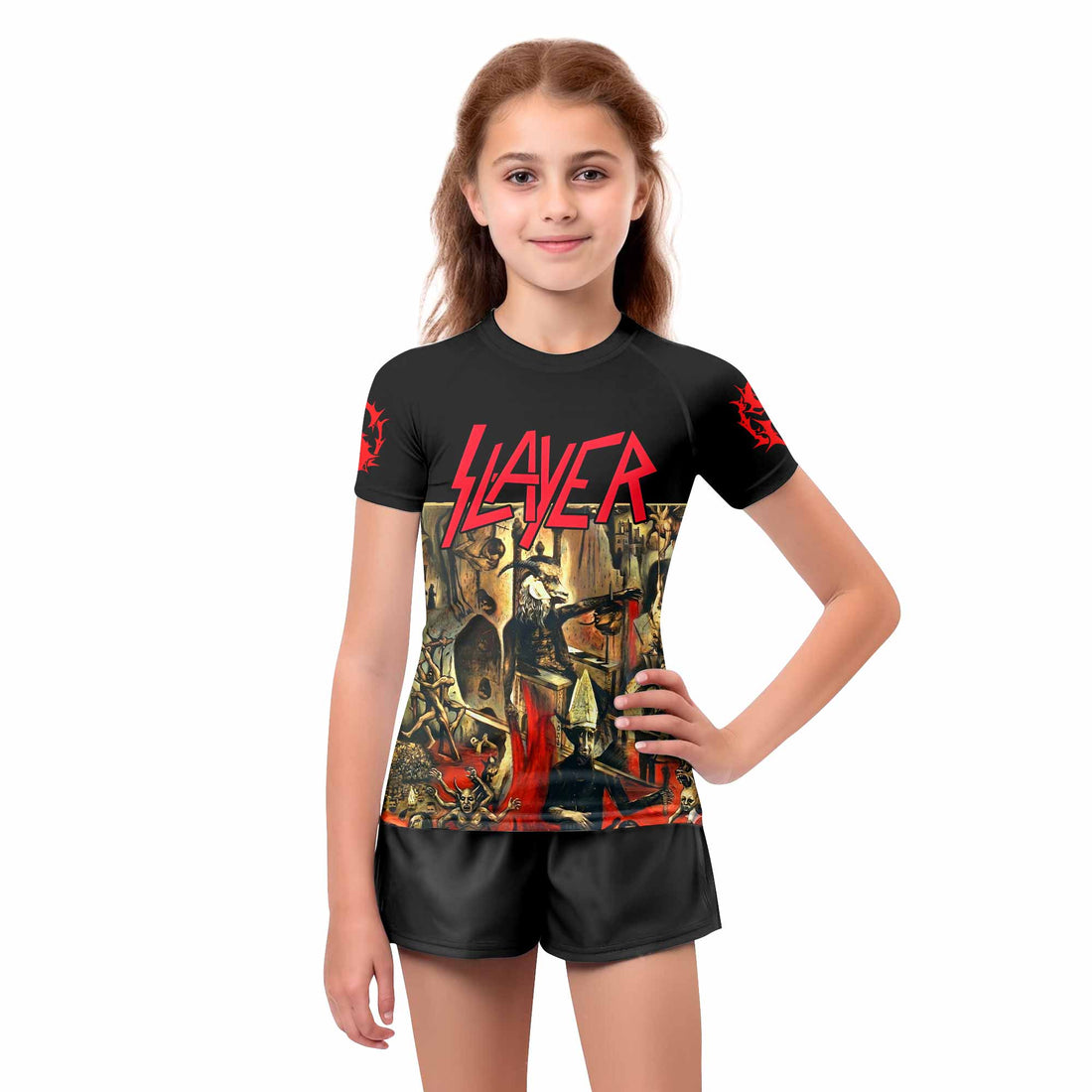 South of Heaven Slayer Kids Rash Guard Short Sleeve - boy's lifestyle view
