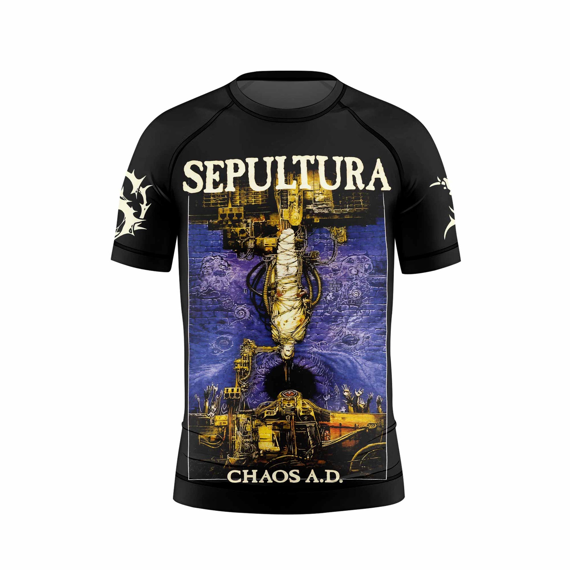 Chaos A.D. Sepultura Kids Rash Guard Short Sleeve - front view mockup