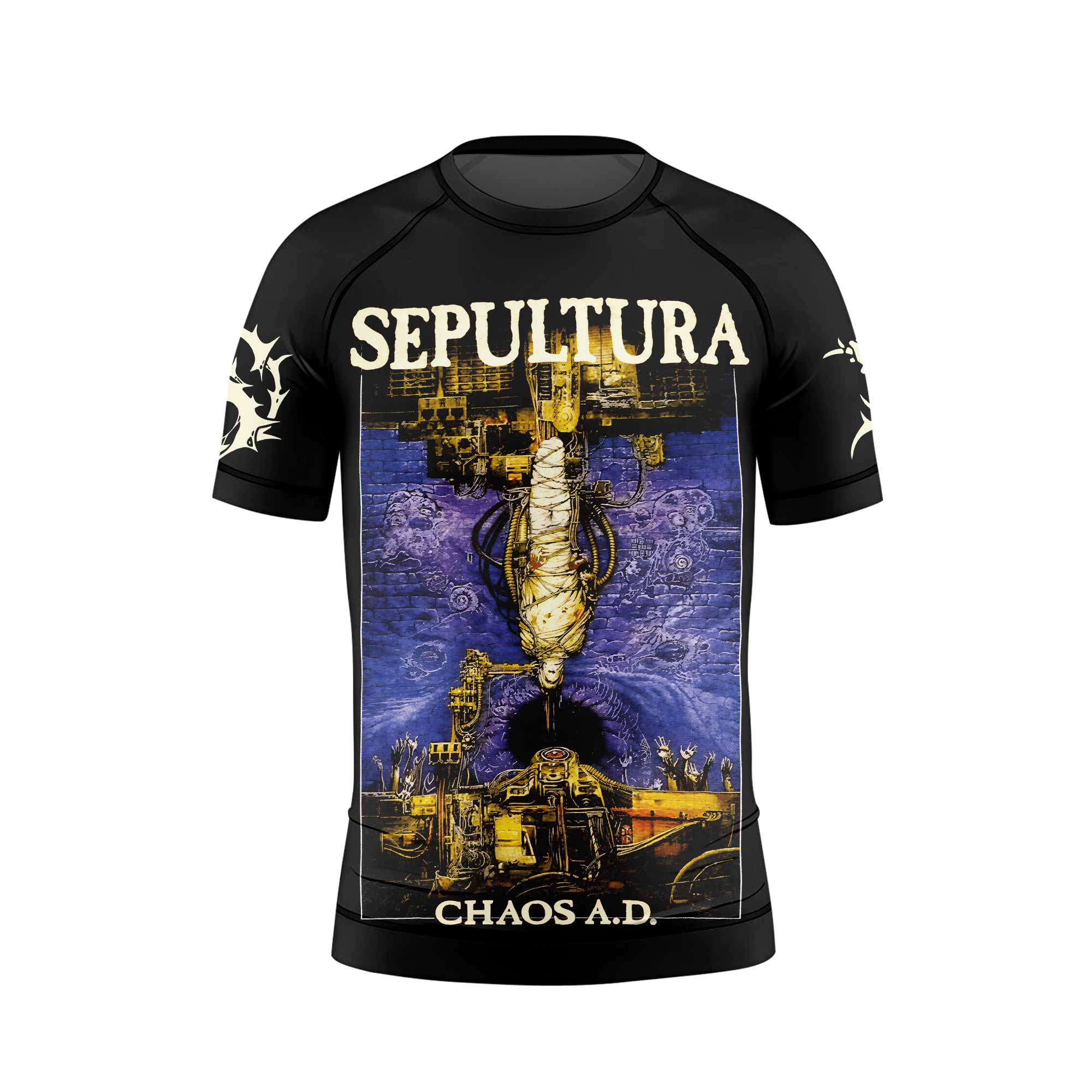 Chaos A.D. Sepultura Kids Rash Guard Short Sleeve - front view mockup