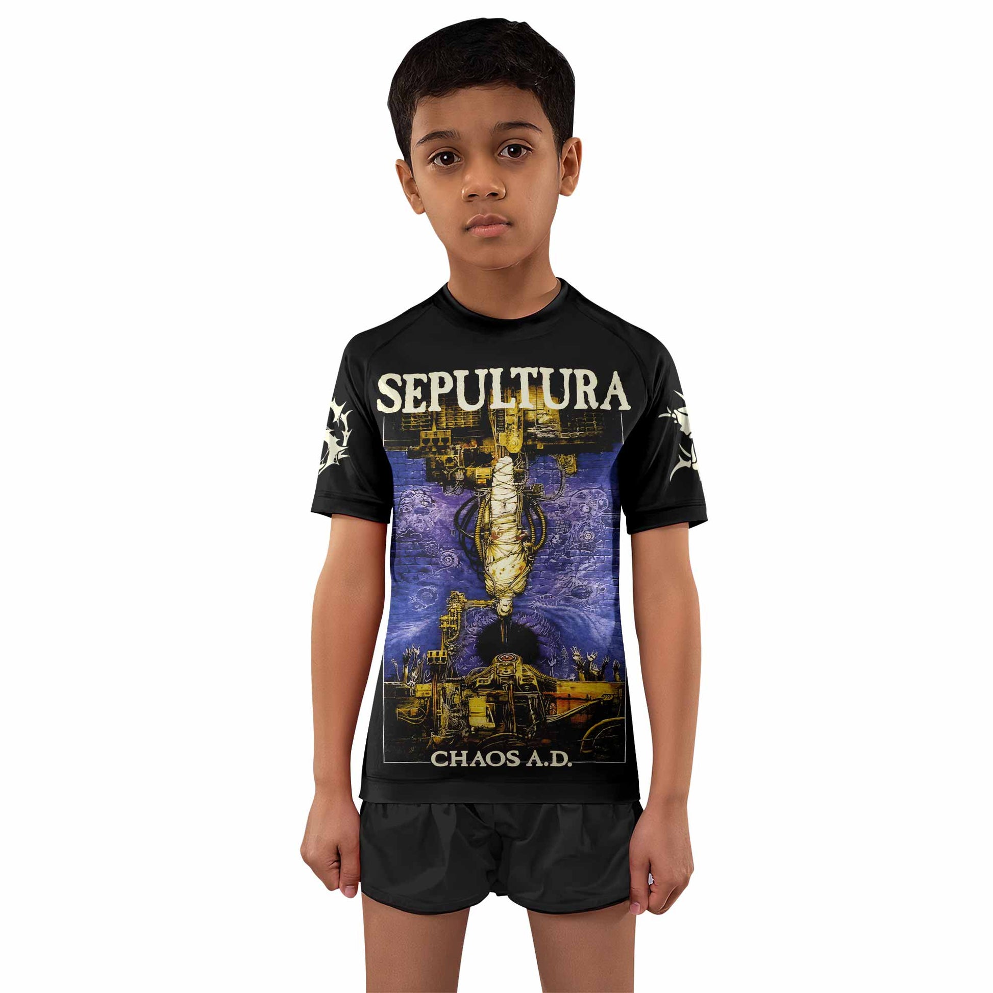 Chaos A.D. Sepultura Kids Rash Guard Short Sleeve - boy's lifestyle view