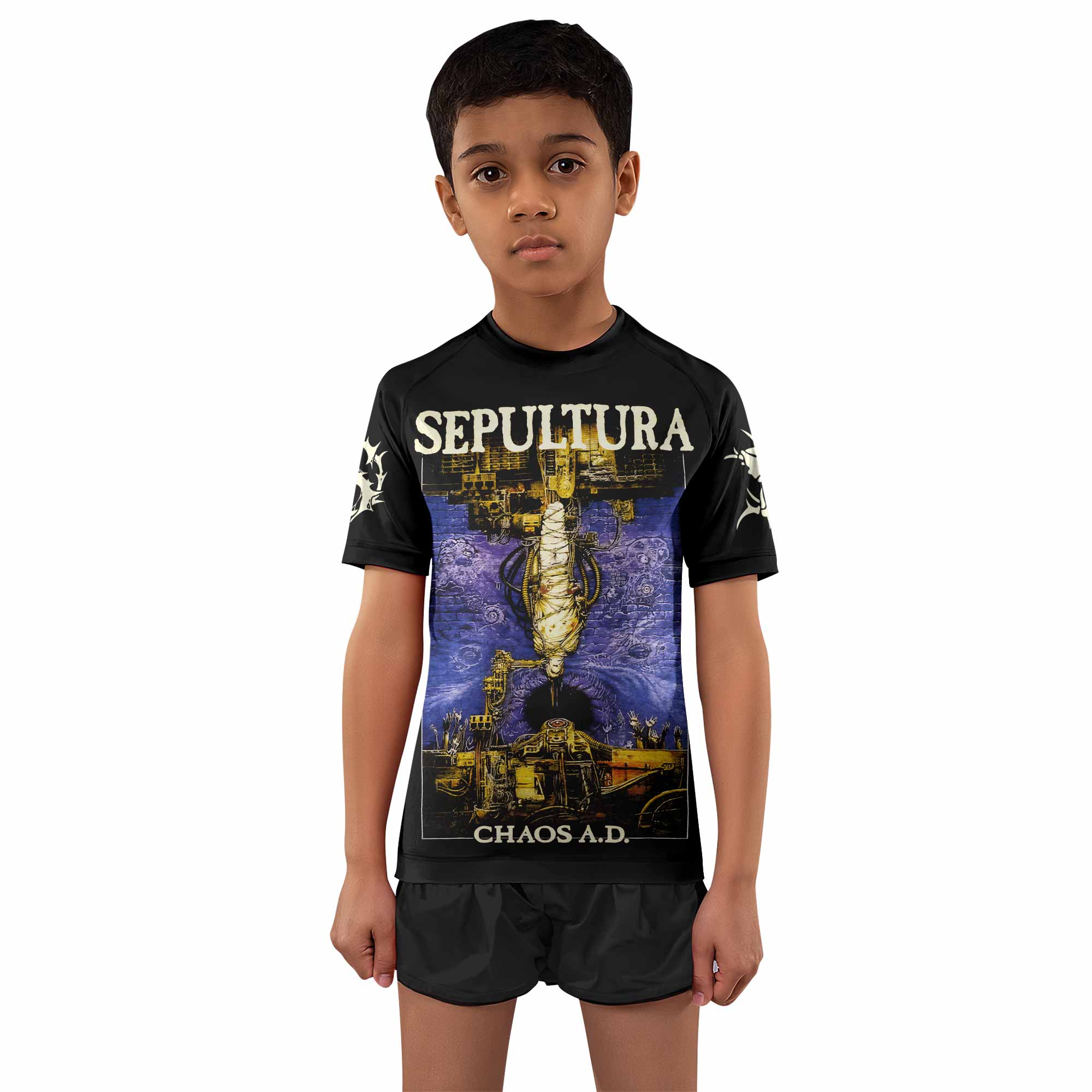 Chaos A.D. Sepultura Kids Rash Guard Short Sleeve - boy's lifestyle view