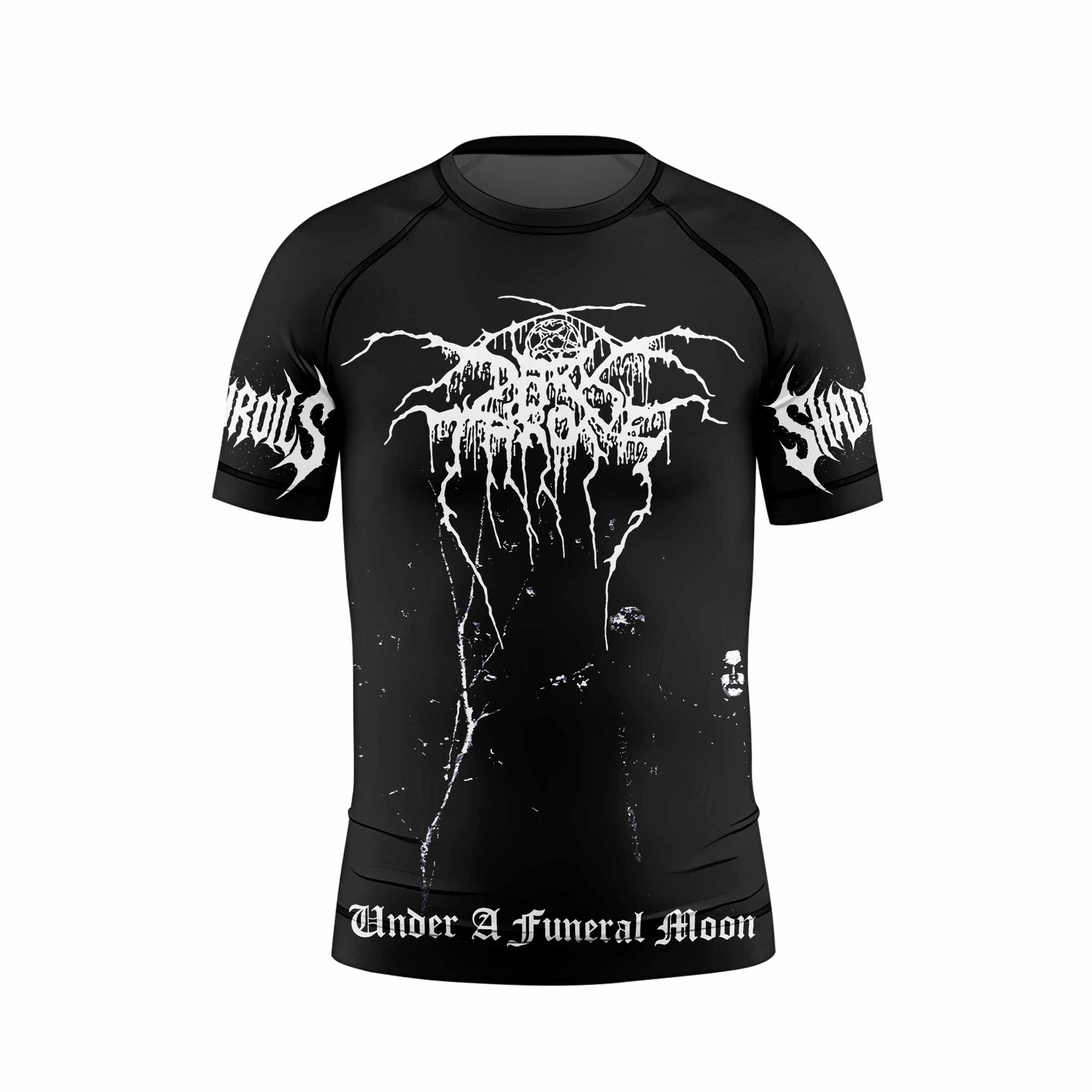 Darkthrone Under a Funeral Moon Kids Rash Guard Short Sleeve - front view mockup