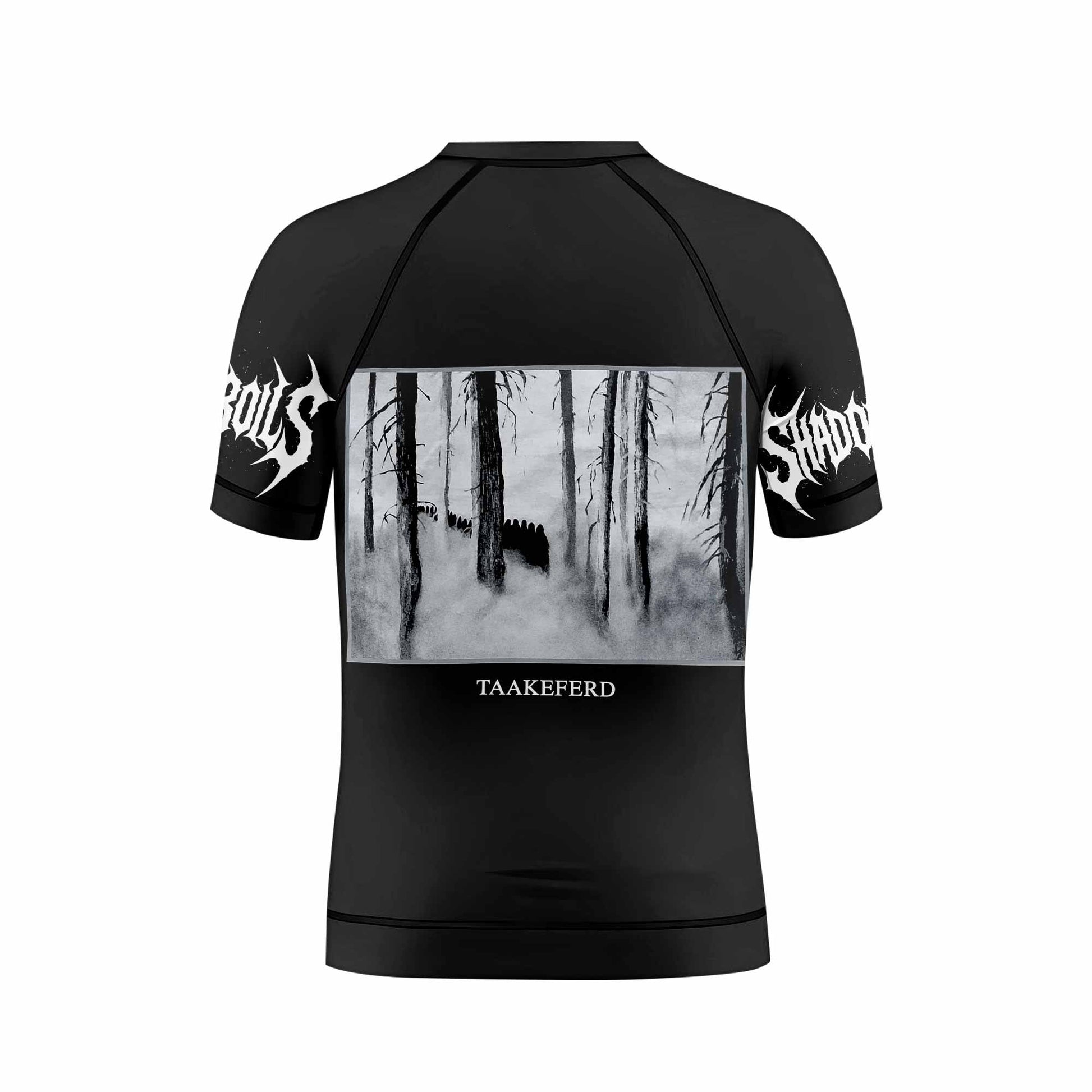 Darkthrone Under a Funeral Moon Kids Rash Guard Short Sleeve - back view mockup
