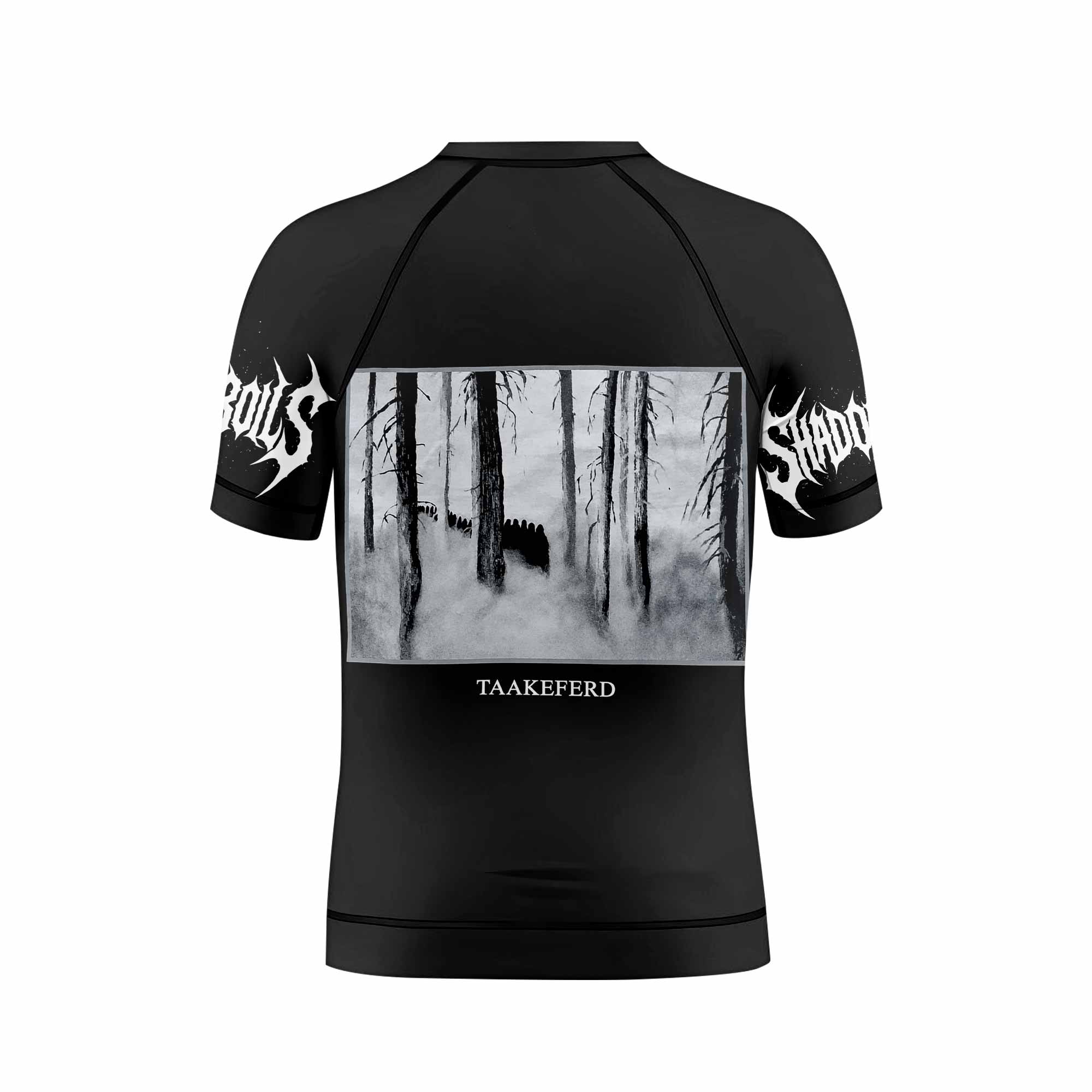 Darkthrone Under a Funeral Moon Kids Rash Guard Short Sleeve - back view mockup