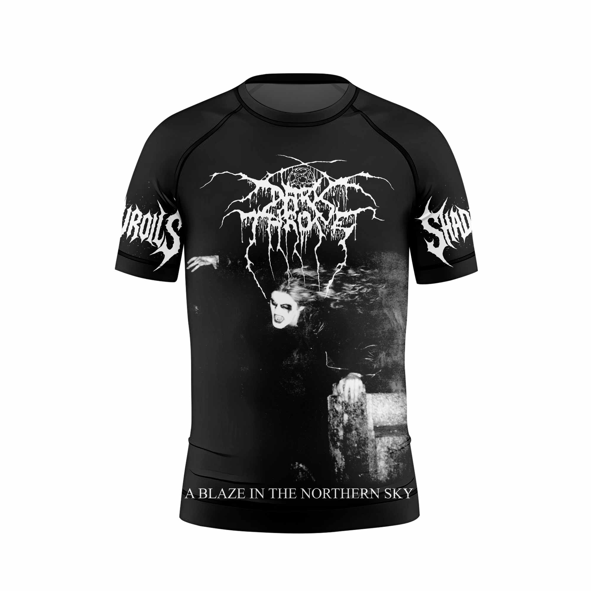 Darkthrone A Blaze in the Northern Sky Kids Rash Guard Short Sleeve - front view mockup