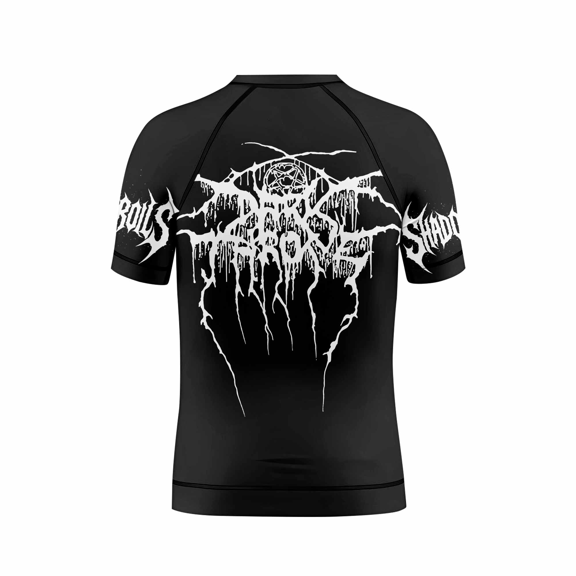 Darkthrone A Blaze in the Northern Sky Kids Rash Guard Short Sleeve - back view mockup