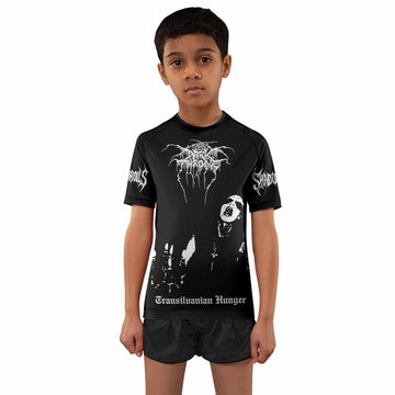 Darkthrone Transilvanian Hunger Kids Rash Guard Short Sleeve - boy's lifestyle view
