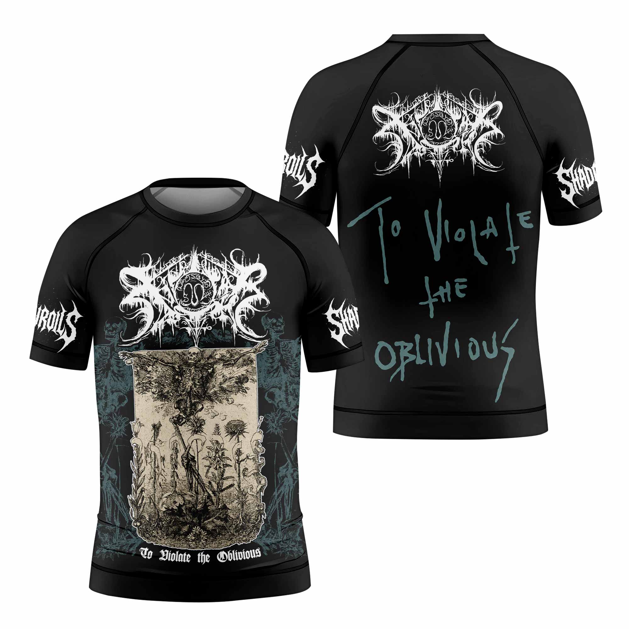 Xasthur To Violate the Oblivious Kids Rash Guard Short Sleeve - front and back view