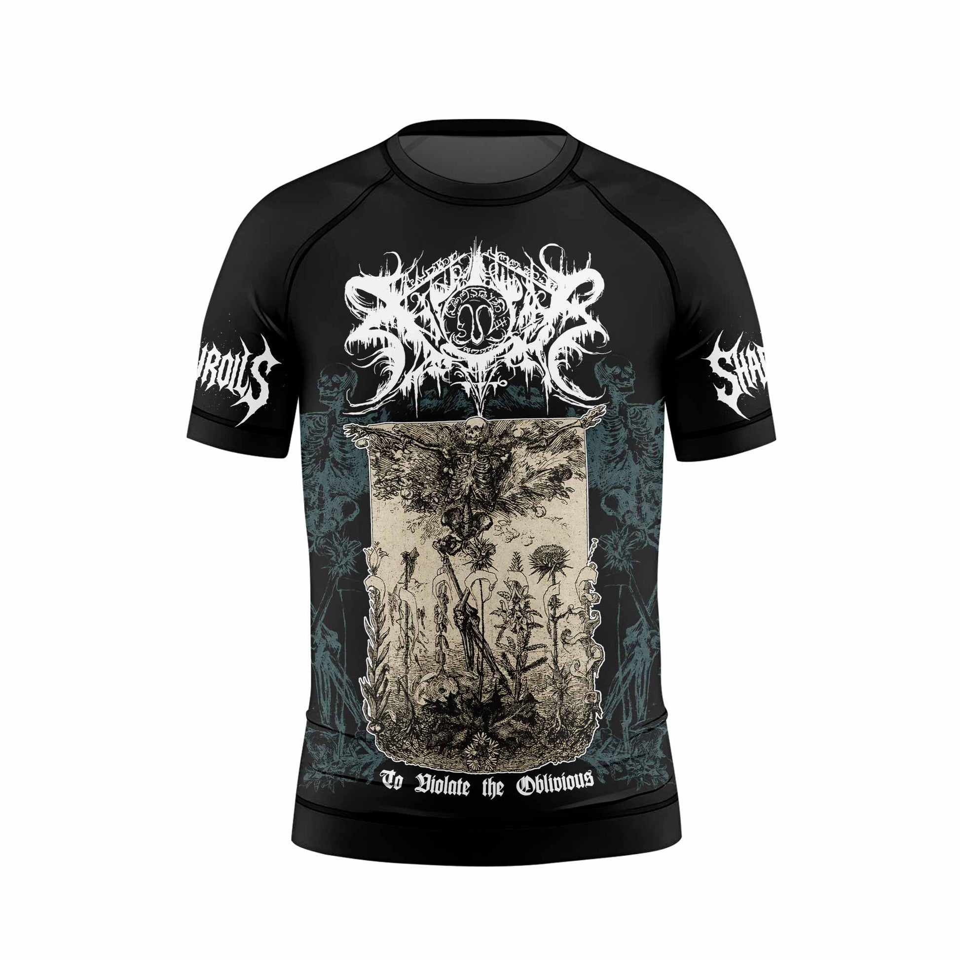 Xasthur To Violate the Oblivious Kids Rash Guard Short Sleeve - front view mockup