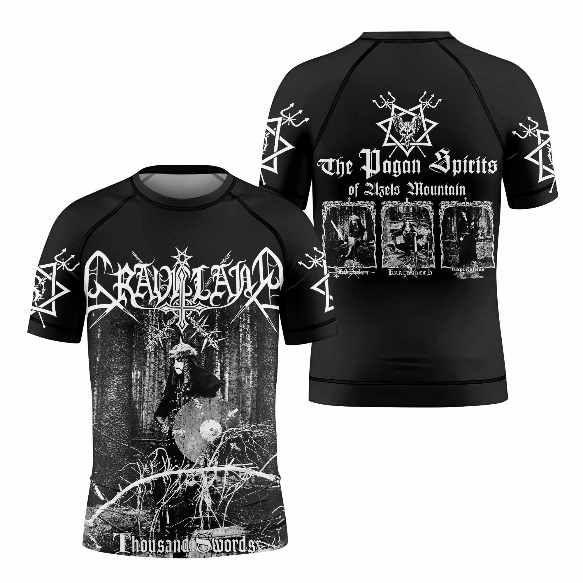 Graveland Thousand Swords Kids Rash Guard Short Sleeve - front and back view