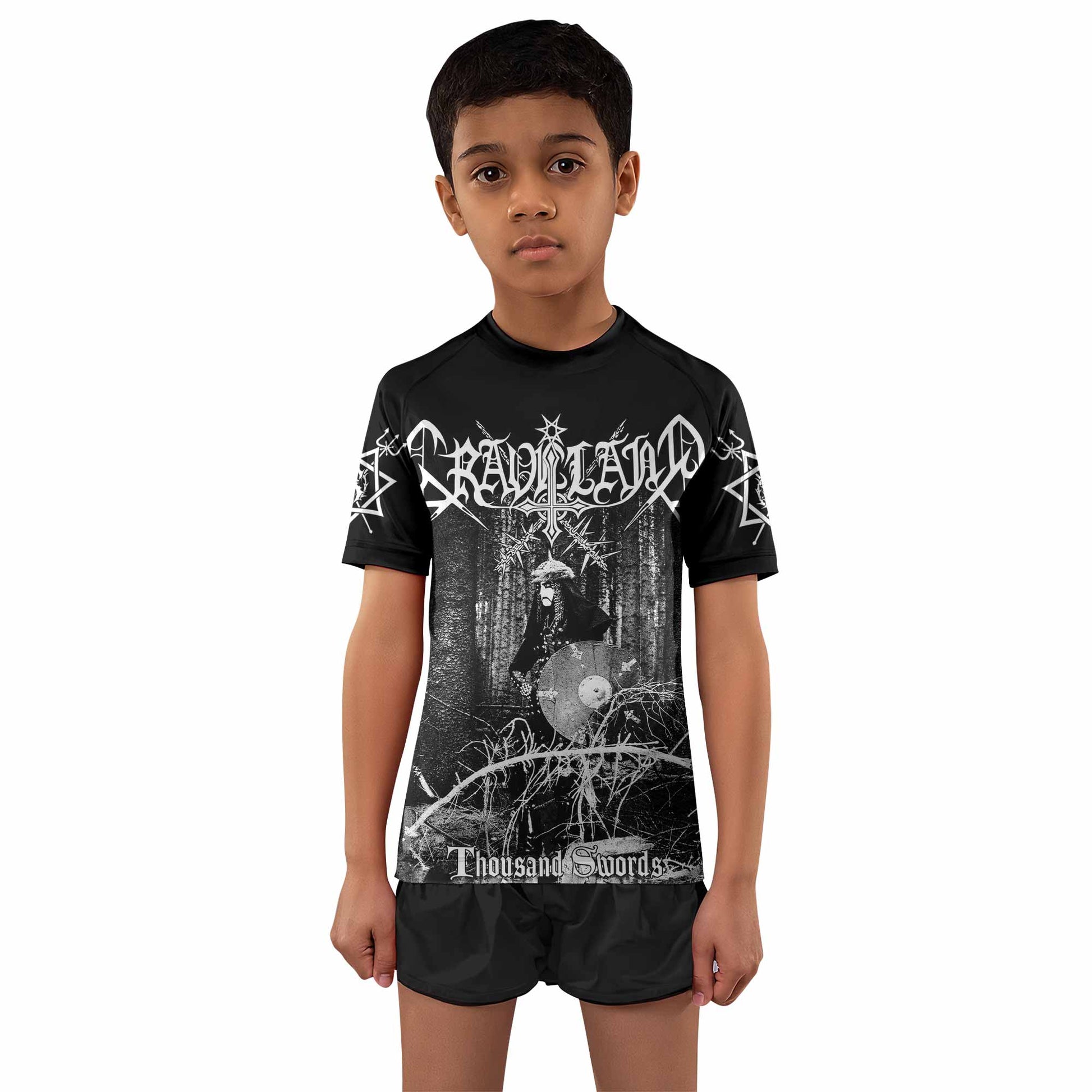 Graveland Thousand Swords Kids Rash Guard Short Sleeve - boy's lifestyle view
