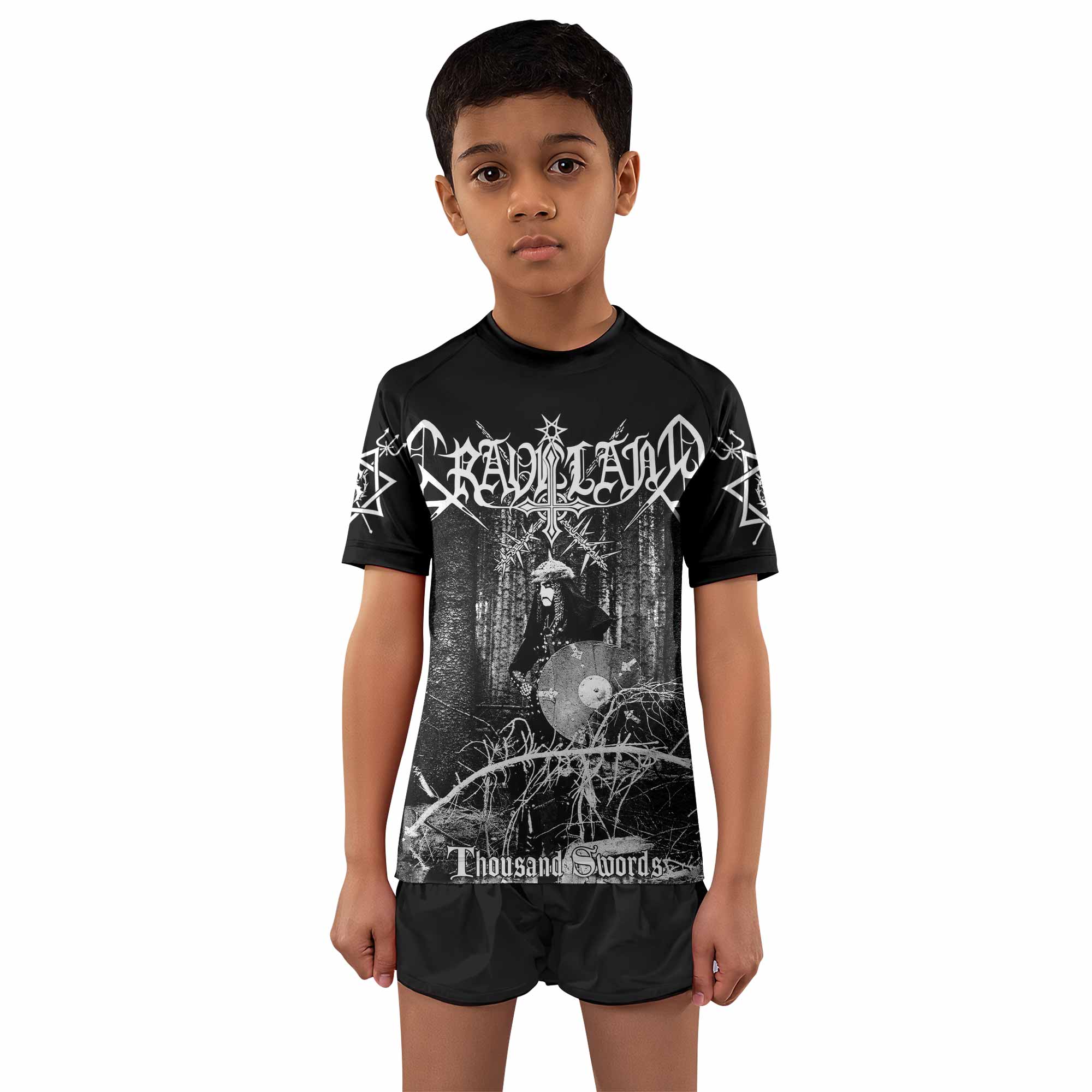 Graveland Thousand Swords Kids Rash Guard Short Sleeve - boy's lifestyle view