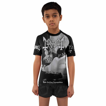 Mayhem Pure Fucking Armageddon Kids Rash Guard Short Sleeve - boy's lifestyle view