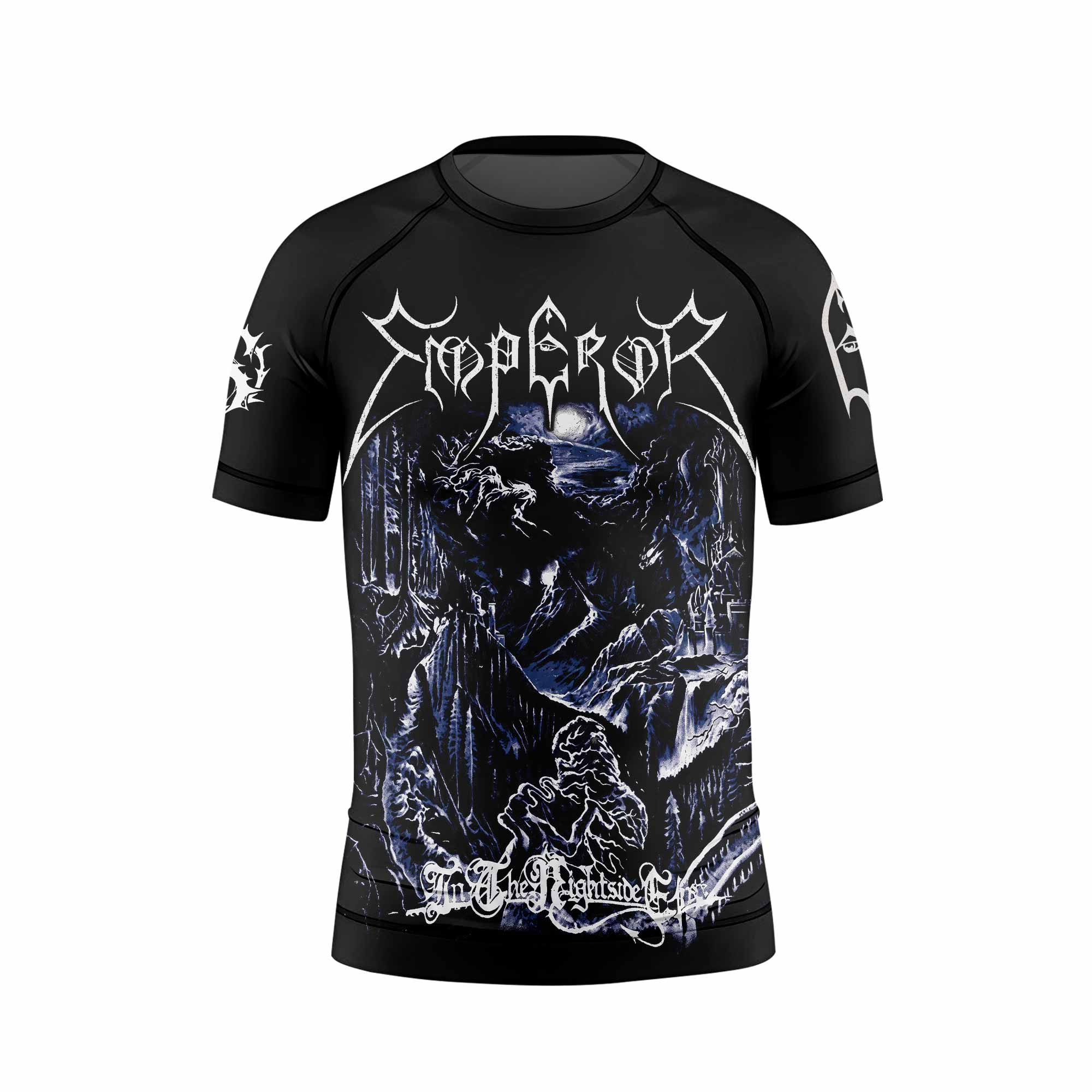 Emperor In the Nightside Eclipse Kids Rash Guard Short Sleeve - front view mockup