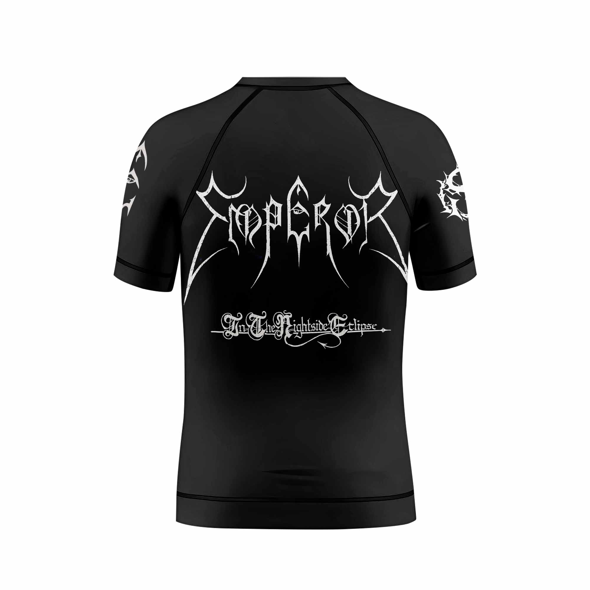 Emperor In the Nightside Eclipse Kids Rash Guard Short Sleeve - back view mockup