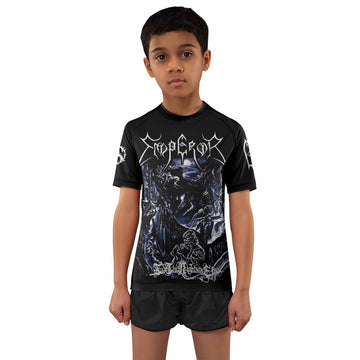 Emperor In the Nightside Eclipse Kids Rash Guard Short Sleeve - boy's lifestyle view