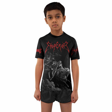 Emperor Wrath of the Tyrant Kids Rash Guard Short Sleeve - boy's lifestyle view