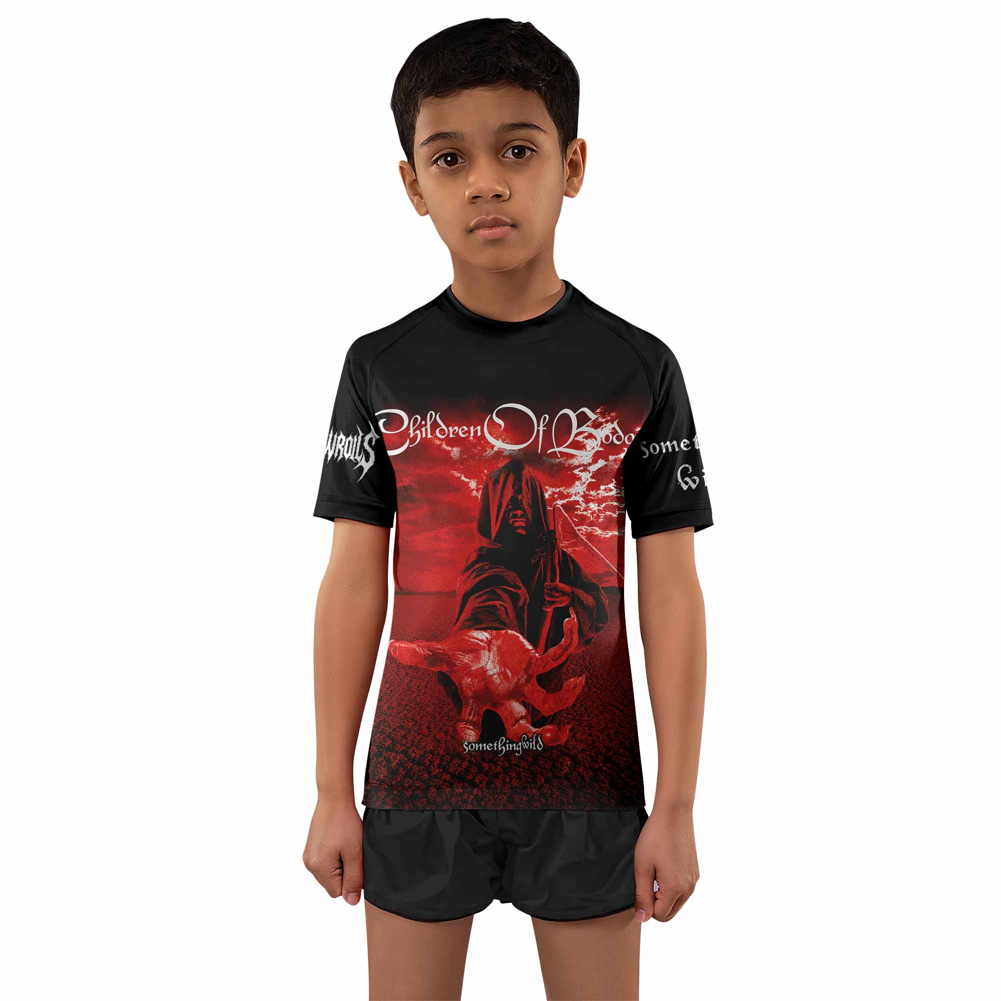 Children of Bodom Something Wild Kids Rash Guard Short Sleeve - boy's lifestyle view