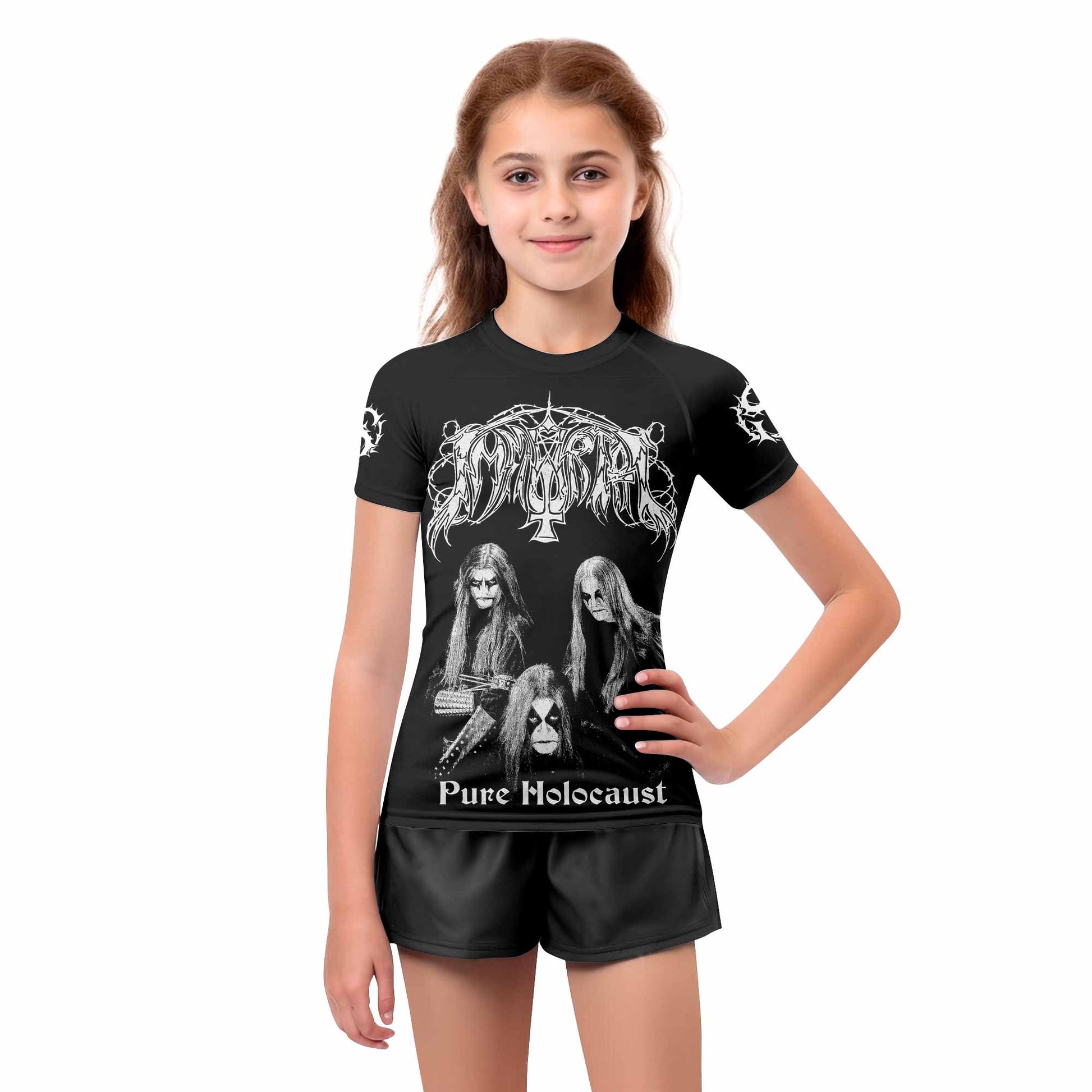 Immortal Pure Holocaust Kids Rash Guard Short Sleeve - girl's lifestyle view