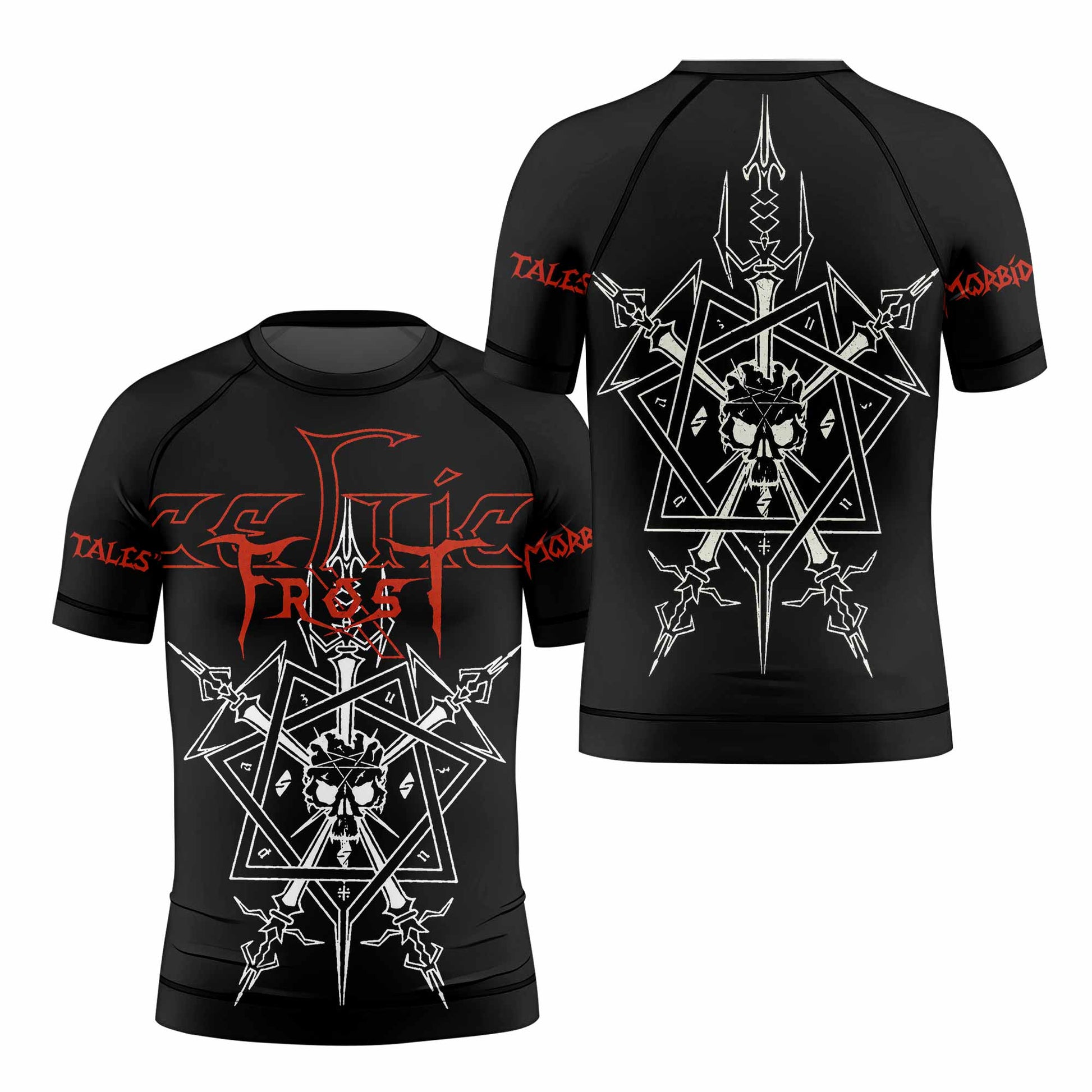 Celtic Frost Morbid Tales Sigil Kids Rash Guard Short Sleeve - front and back view