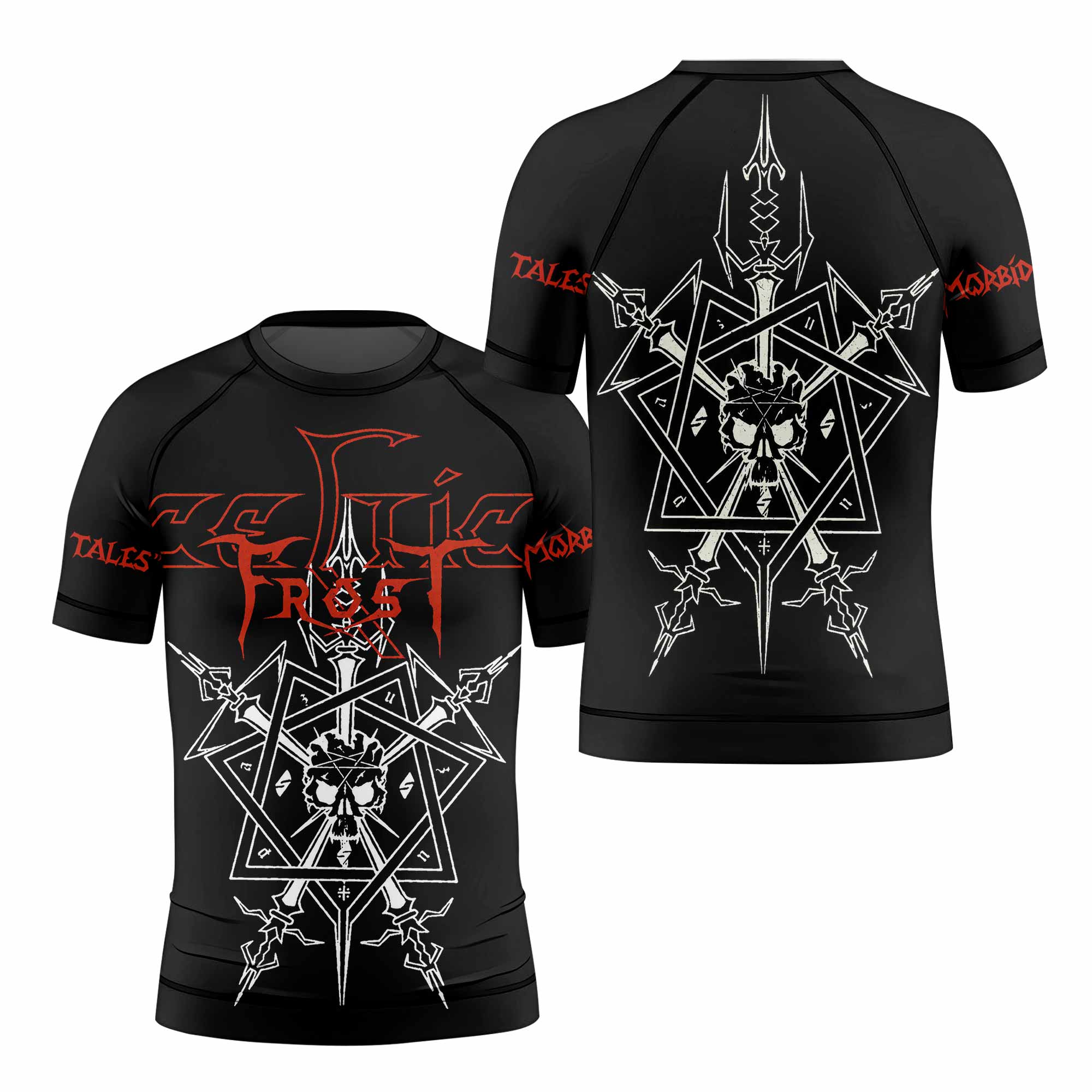 Celtic Frost Morbid Tales Sigil Kids Rash Guard Short Sleeve - front and back view