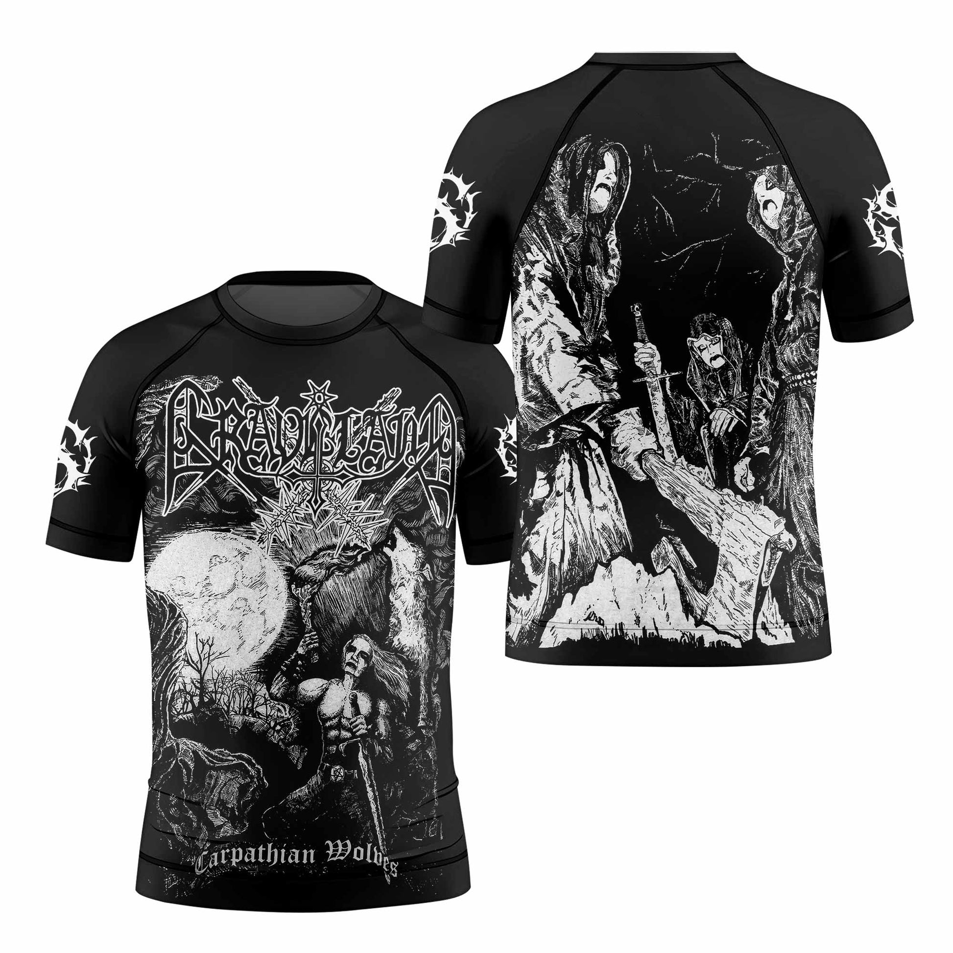 Graveland Carpathian Wolves Kids Rash Guard Short Sleeve - front and back view