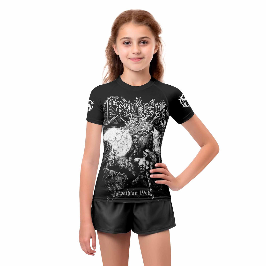 Graveland Carpathian Wolves Kids Rash Guard Short Sleeve - boy's lifestyle view