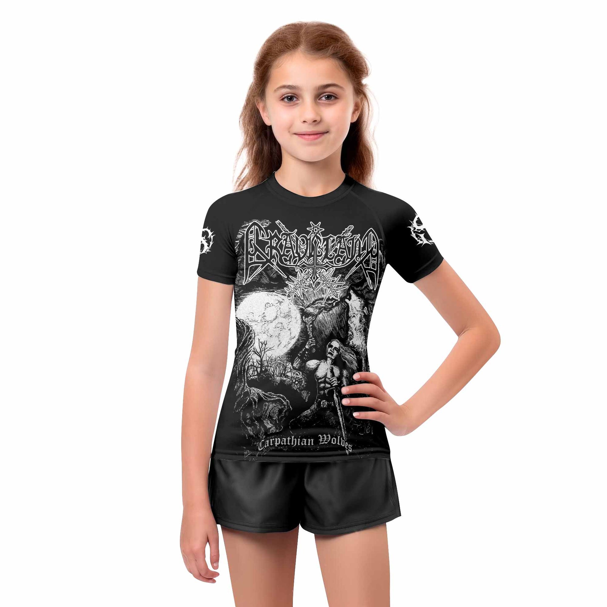Graveland Carpathian Wolves Kids Rash Guard Short Sleeve - girl's lifestyle view