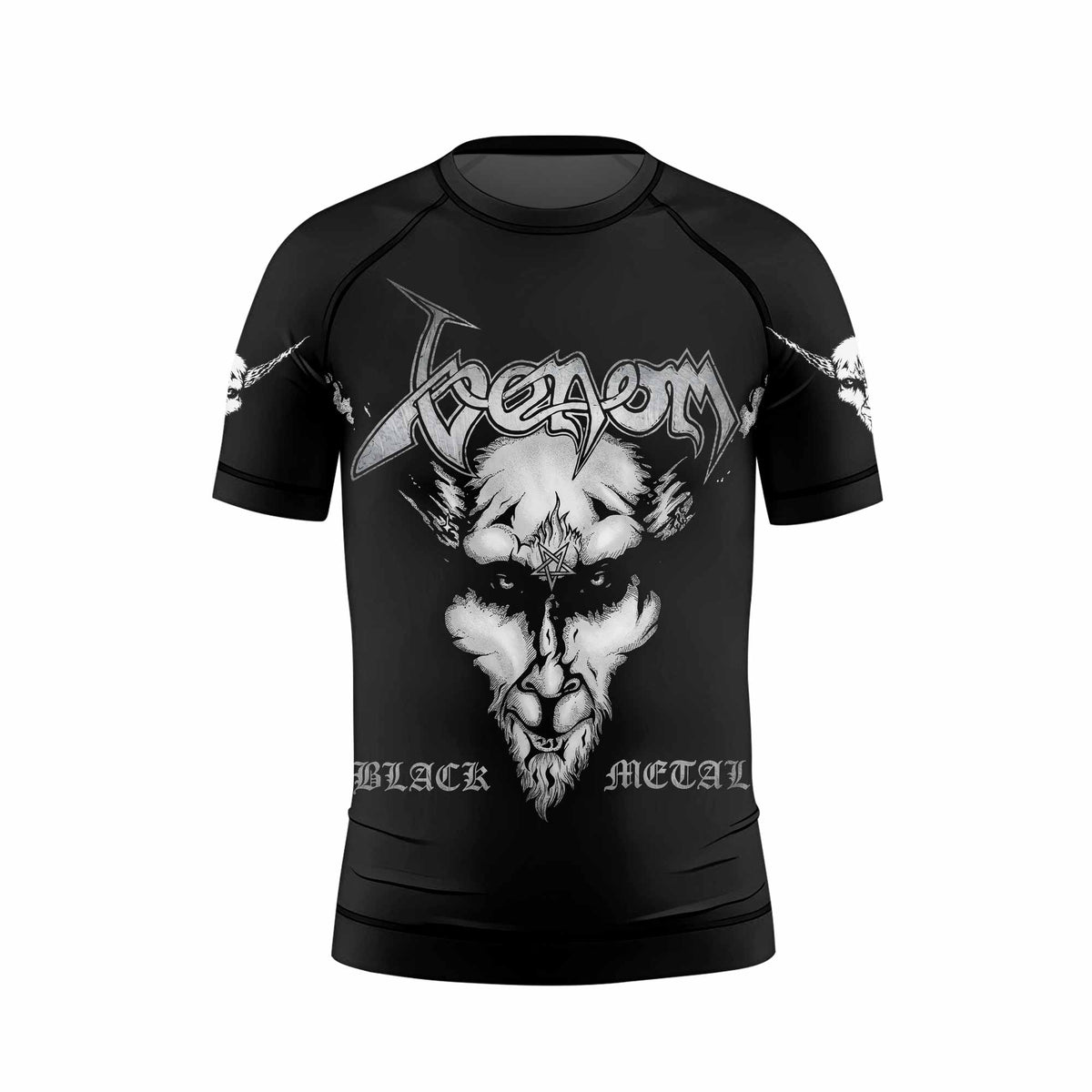 Venom Black Metal Goat Sigil Kids Rash Guard Short Sleeve - front view mockup
