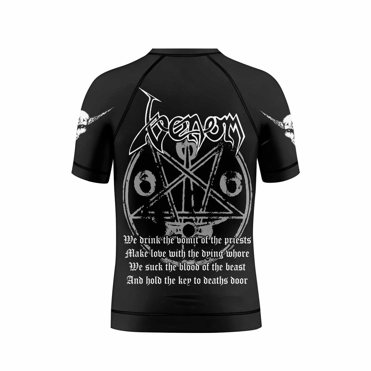 Venom Black Metal Goat Sigil Kids Rash Guard Short Sleeve - back view mockup