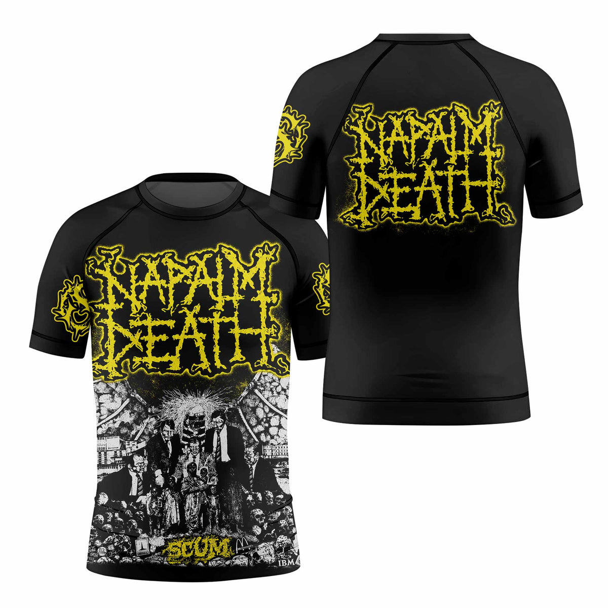 Napalm Death Scum Kids Rash Guard Short Sleeve - front and back view