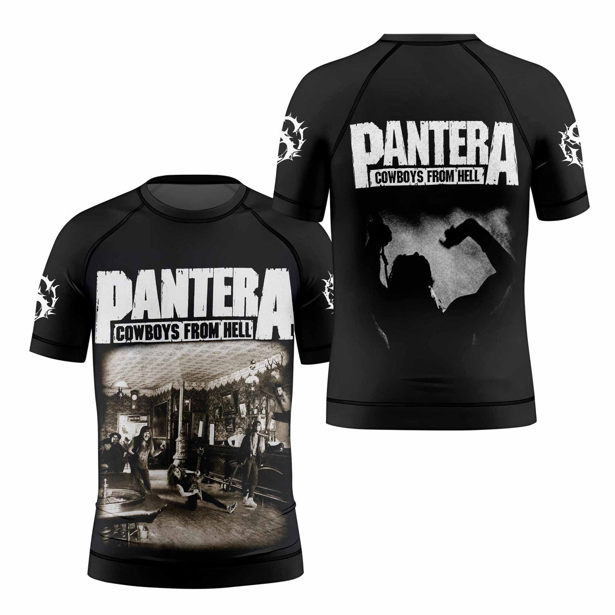 Cowboys from Hell Pantera Kids Rash Guard Short Sleeve - front and back view