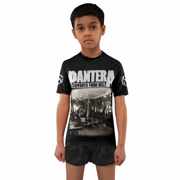 Cowboys from Hell Pantera Kids Rash Guard Short Sleeve - boy's lifestyle view