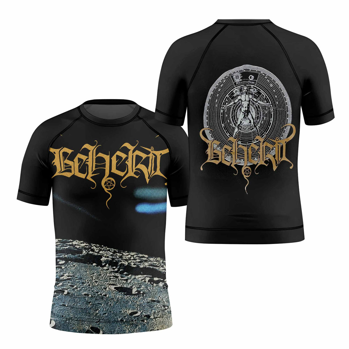 Beherit Drawing Down the Moon Kids Rash Guard Short Sleeve - front and back view
