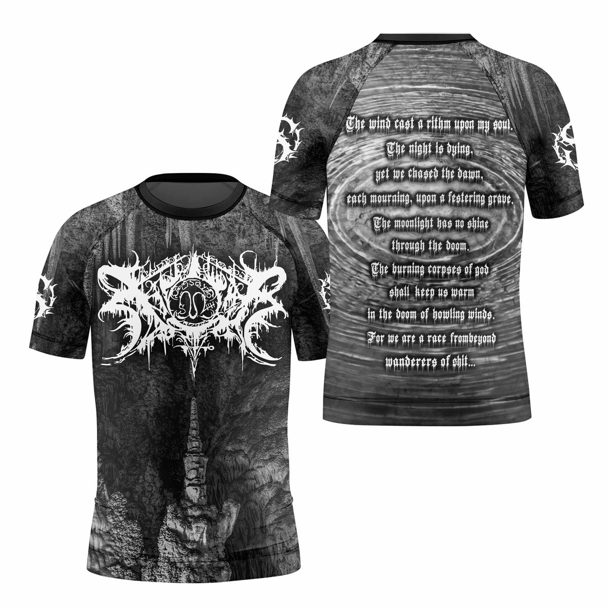 Xasthur Nocturnal Poisoning Kids Rash Guard Short Sleeve - front and back view