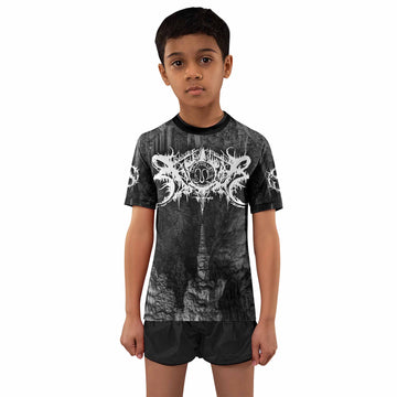 Xasthur Nocturnal Poisoning Kids Rash Guard Short Sleeve - boy's lifestyle view