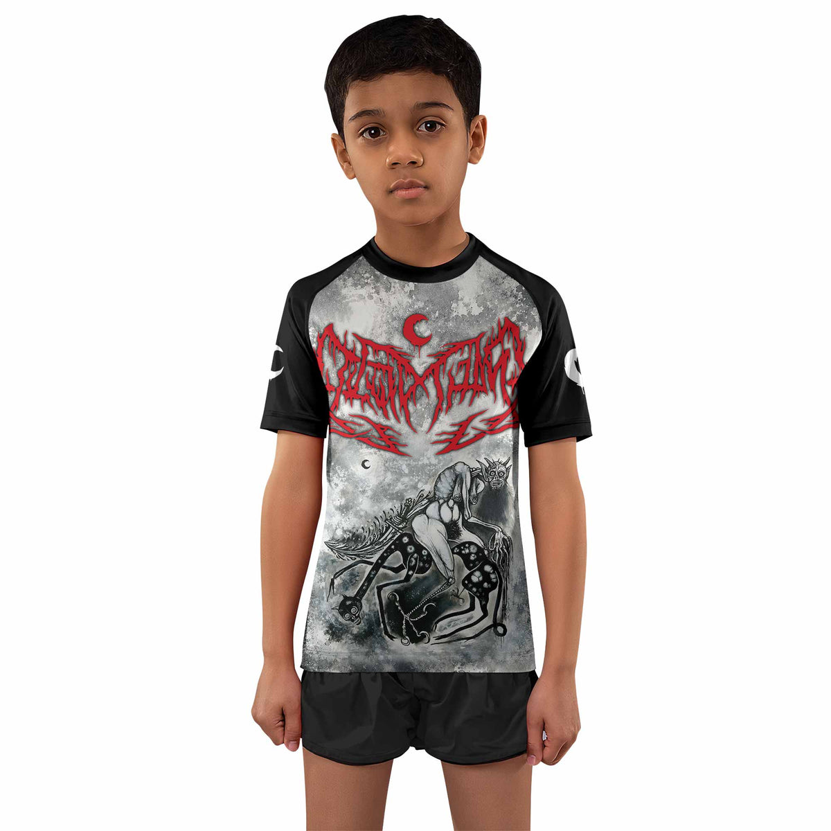 Leviathan Tentacles of Whorror Kids Rash Guard Short Sleeve - boy's lifestyle view