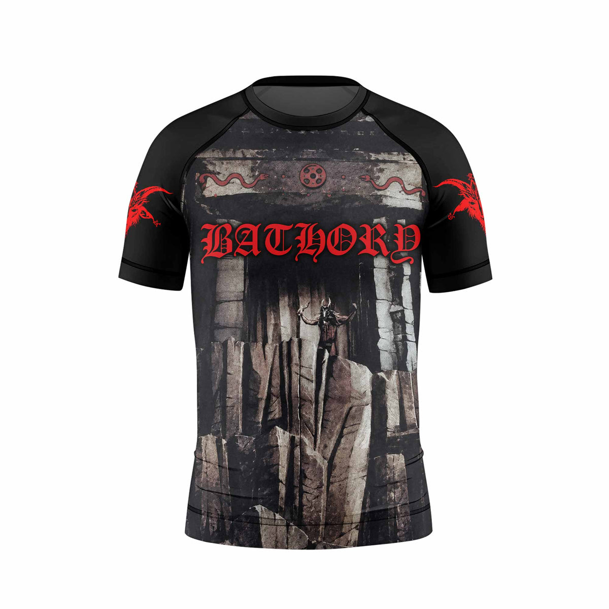 Bathory Under the Sign of the Black Mark Kids Rash Guard Short Sleeve - front view mockup