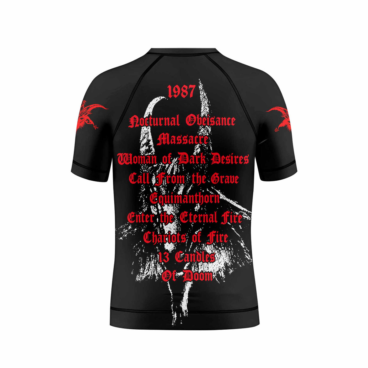 Bathory Under the Sign of the Black Mark Kids Rash Guard Short Sleeve - back view mockup