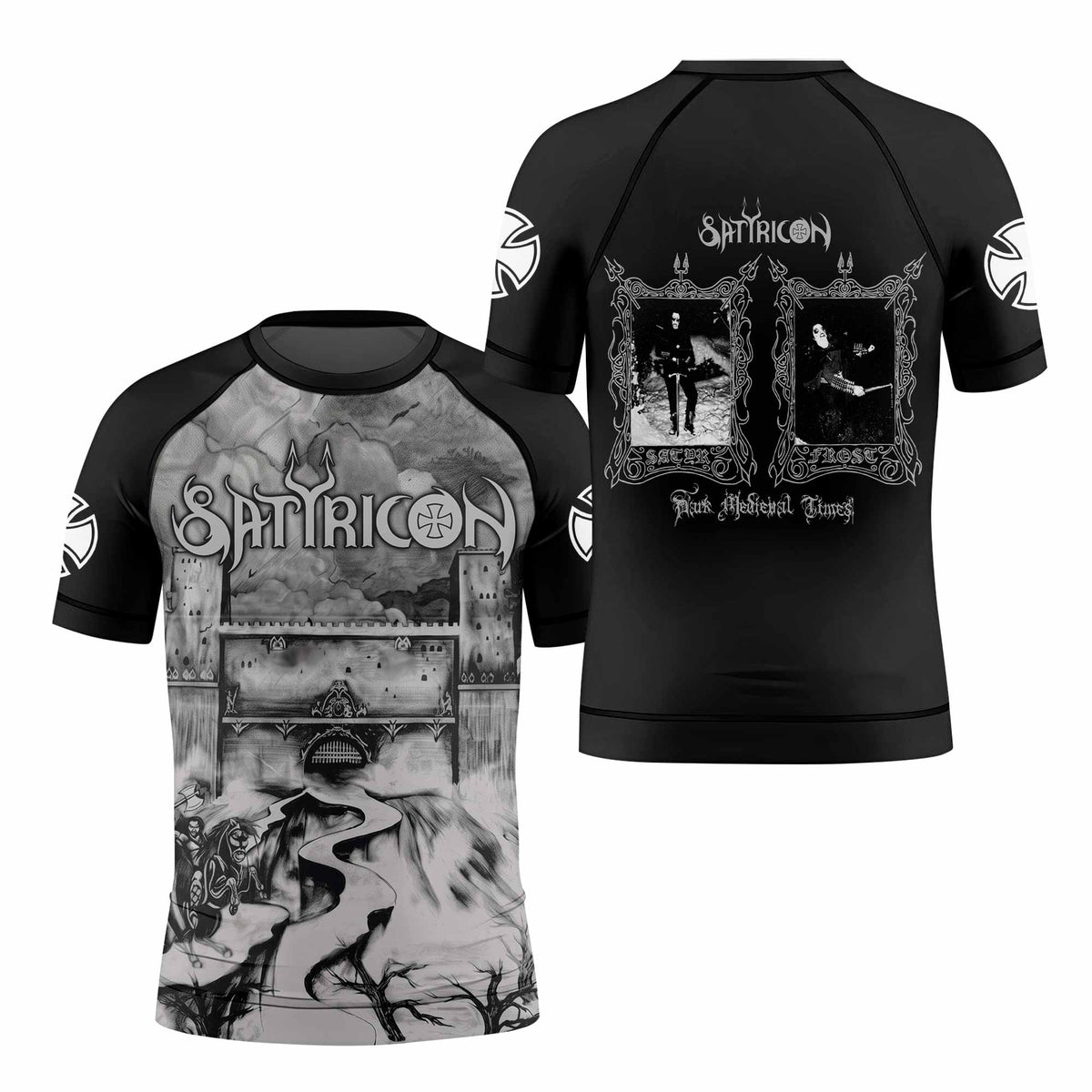 Satyricon Dark Medieval Times Kids Rash Guard Short Sleeve - front and back view