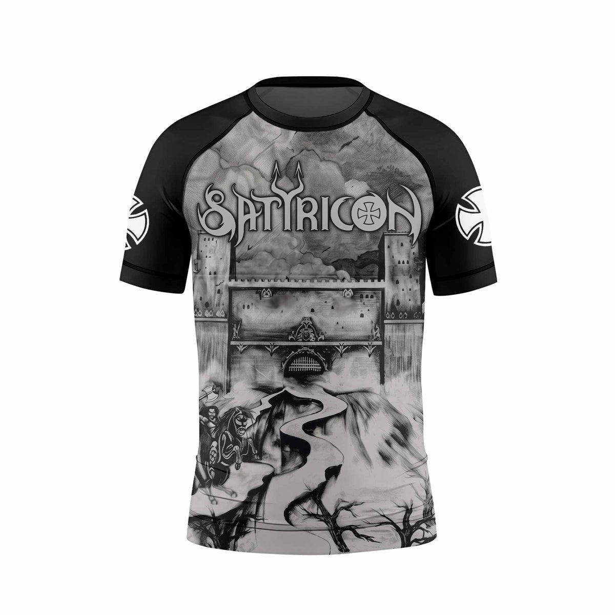 Satyricon Dark Medieval Times Kids Rash Guard Short Sleeve - front view mockup