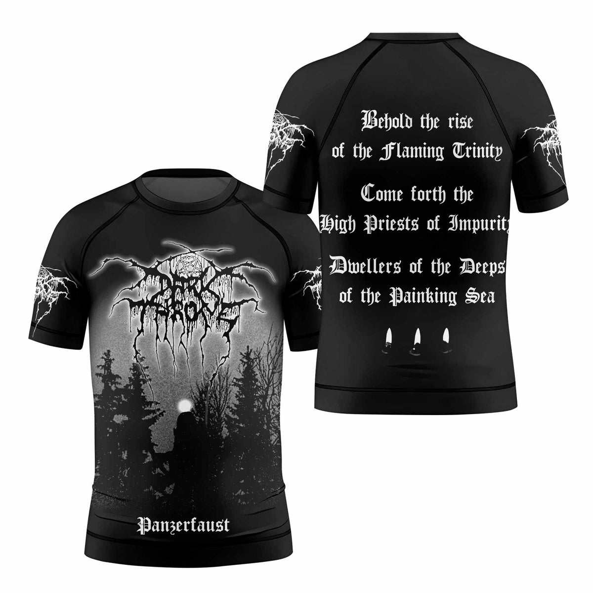 Darkthrone Panzerfaust Kids Rash Guard Short Sleeve - front and back view