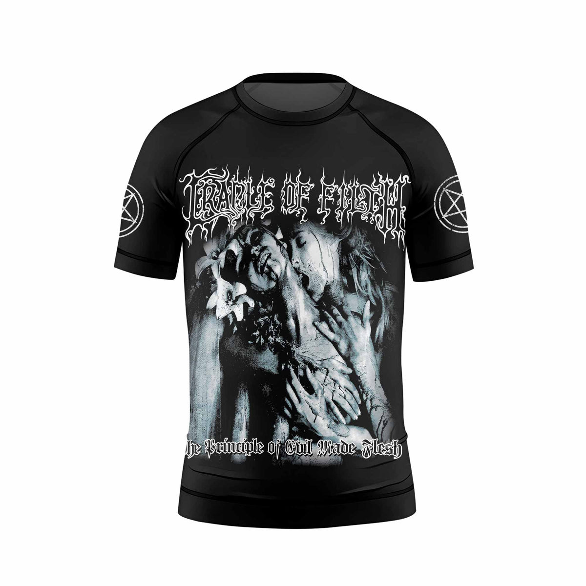 Cradle of Filth The Principle of Evil Made Flesh Kids Rash Guard Short Sleeve - front view mockup