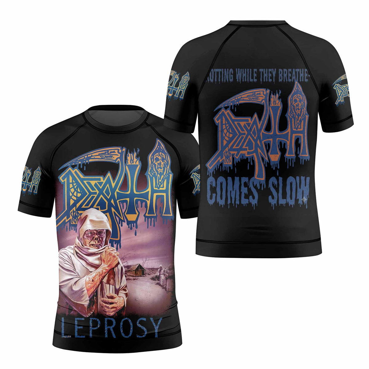 Death Leprosy Kids Rash Guard Short Sleeve - front and back view