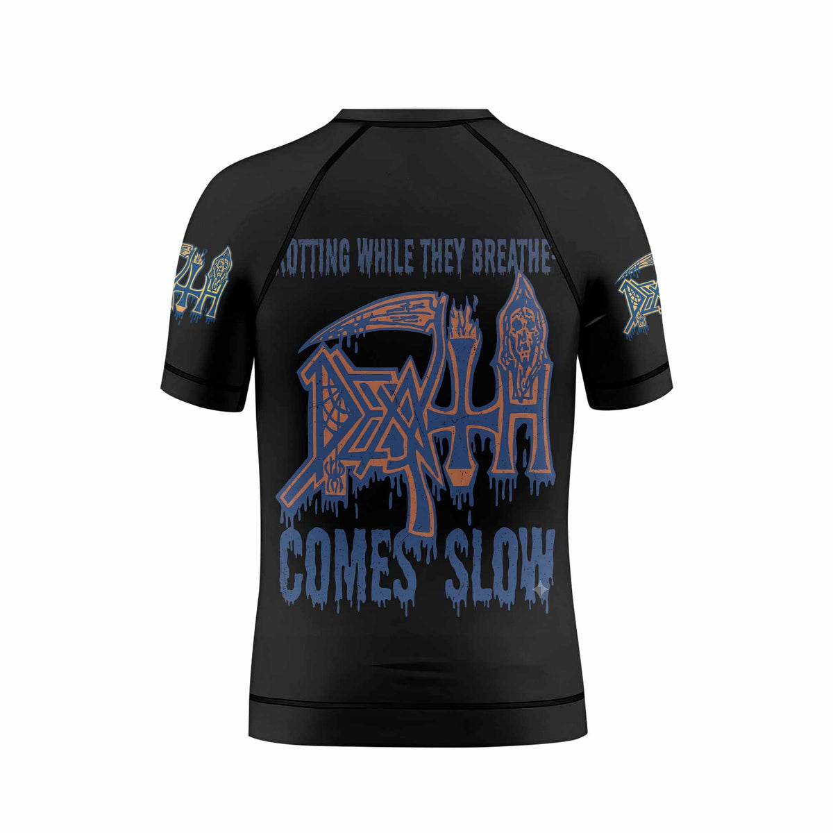 Death Leprosy Kids Rash Guard Short Sleeve - back view mockup