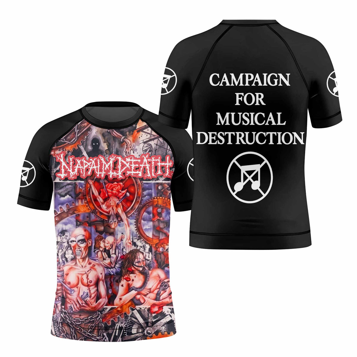 Napalm Death Utopia Banished Kids Rash Guard Short Sleeve - front and back view