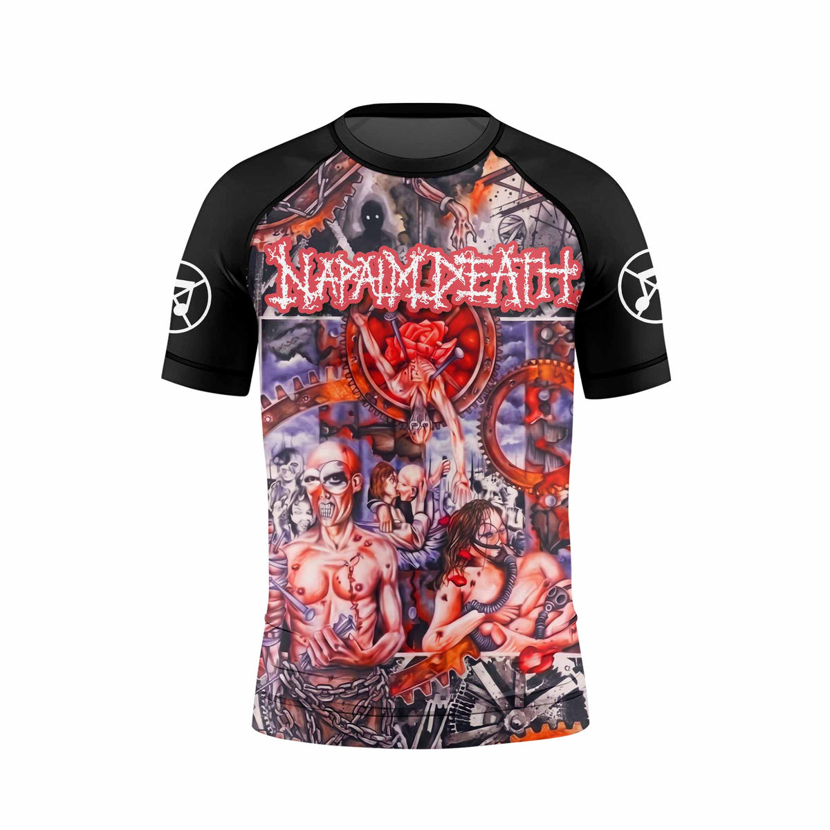 Napalm Death Utopia Banished Kids Rash Guard Short Sleeve - front view mockup